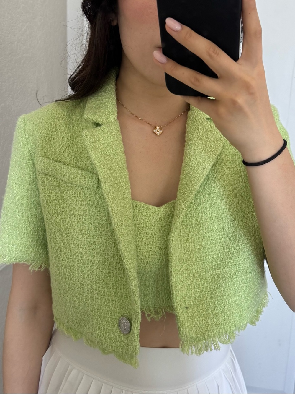 Cropped Lime Green Tweed Jacket & Top Set